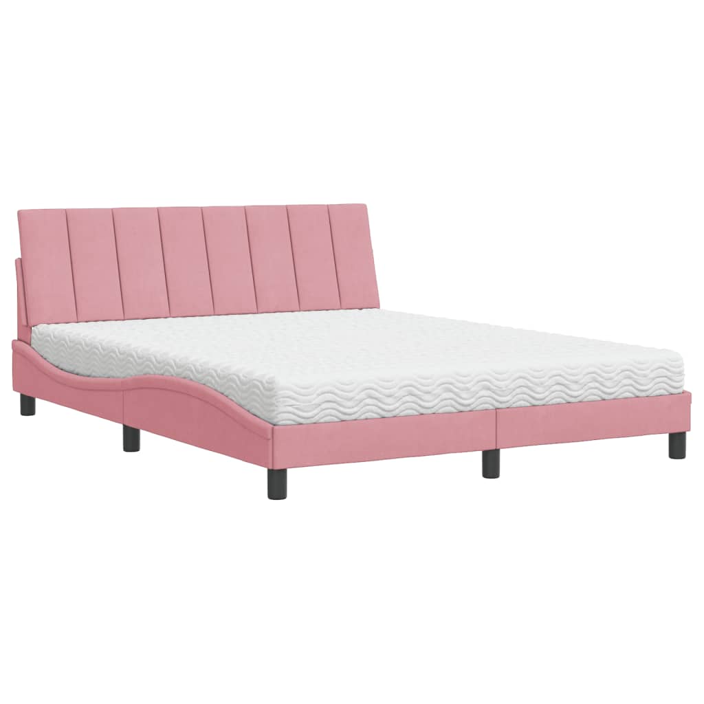 Bett mit Matratze "Hanko" Rosa 160x200 cm Samt