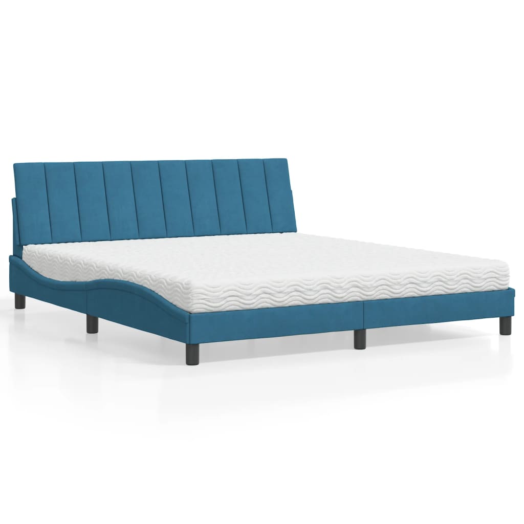 Bett mit Matratze "Hanko" Blau 180x200 cm Samt