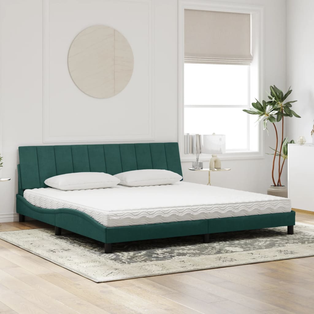Bett mit Matratze "Hanko" Dunkelgrün 200x200 cm Samt