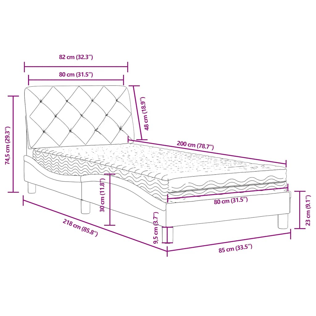 Bett mit Matratze Blau 80x200 cm Samt