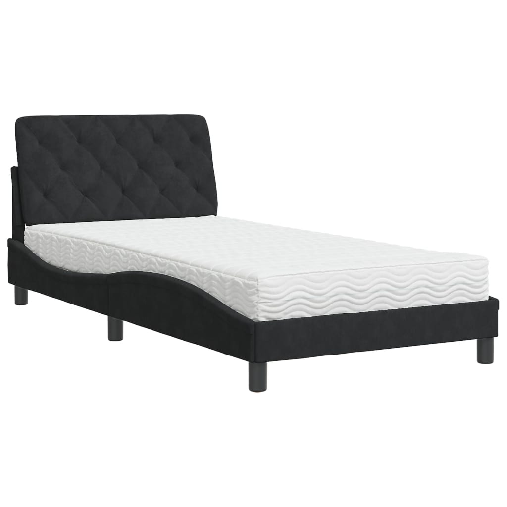 Bed with mattress black 100x200 cm velvet