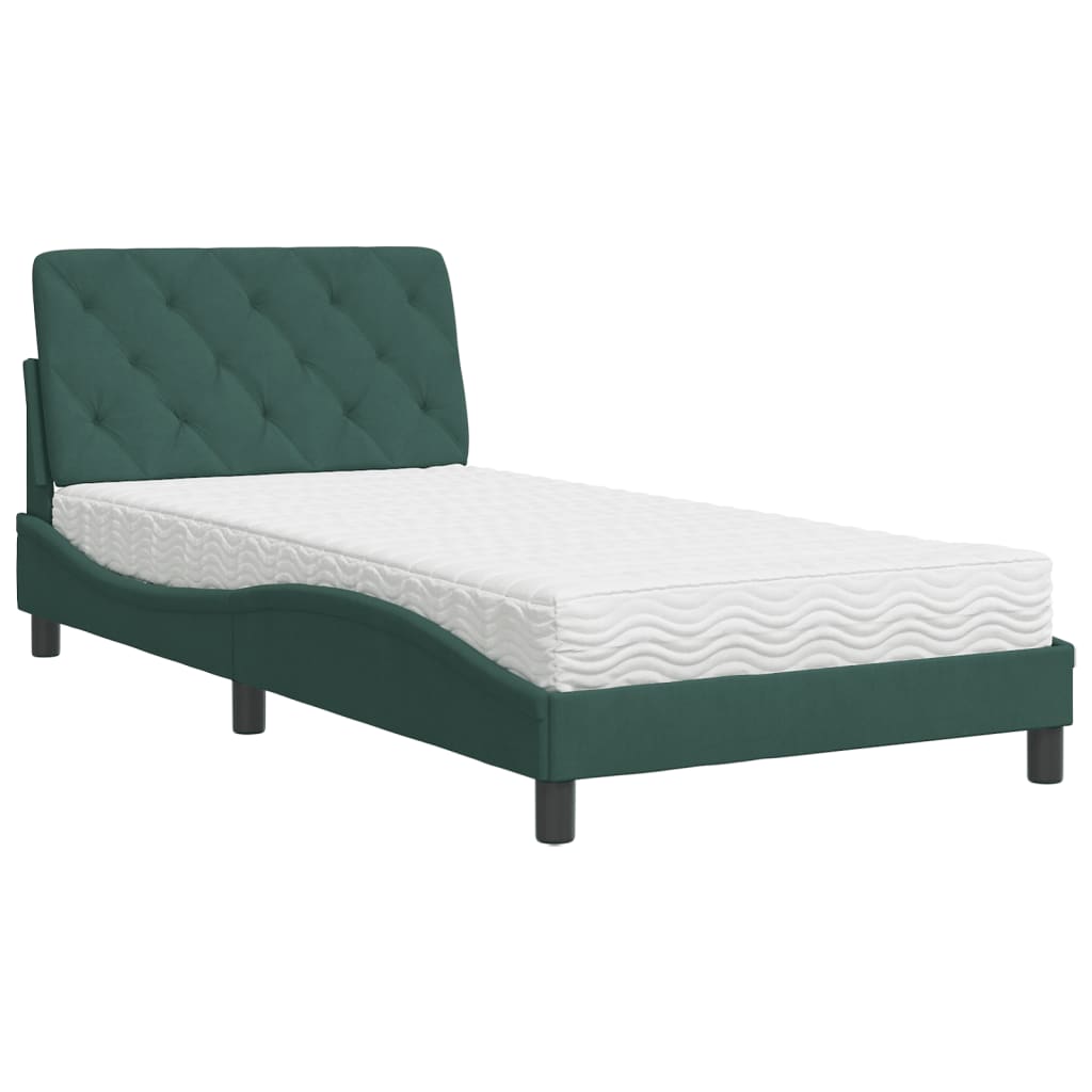 Bed with mattress dark green 100x200 cm velvet