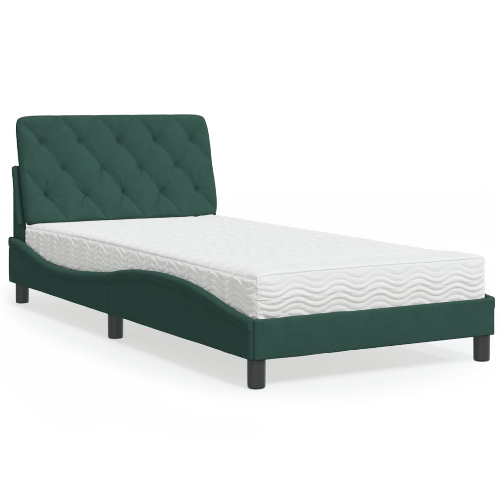 Bed with mattress dark green 100x200 cm velvet
