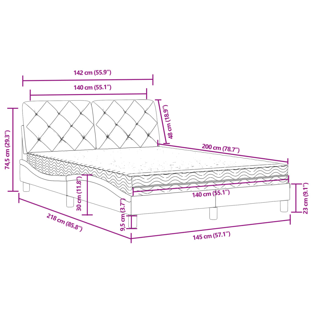 Bett mit Matratze Rosa 140x200 cm Samt