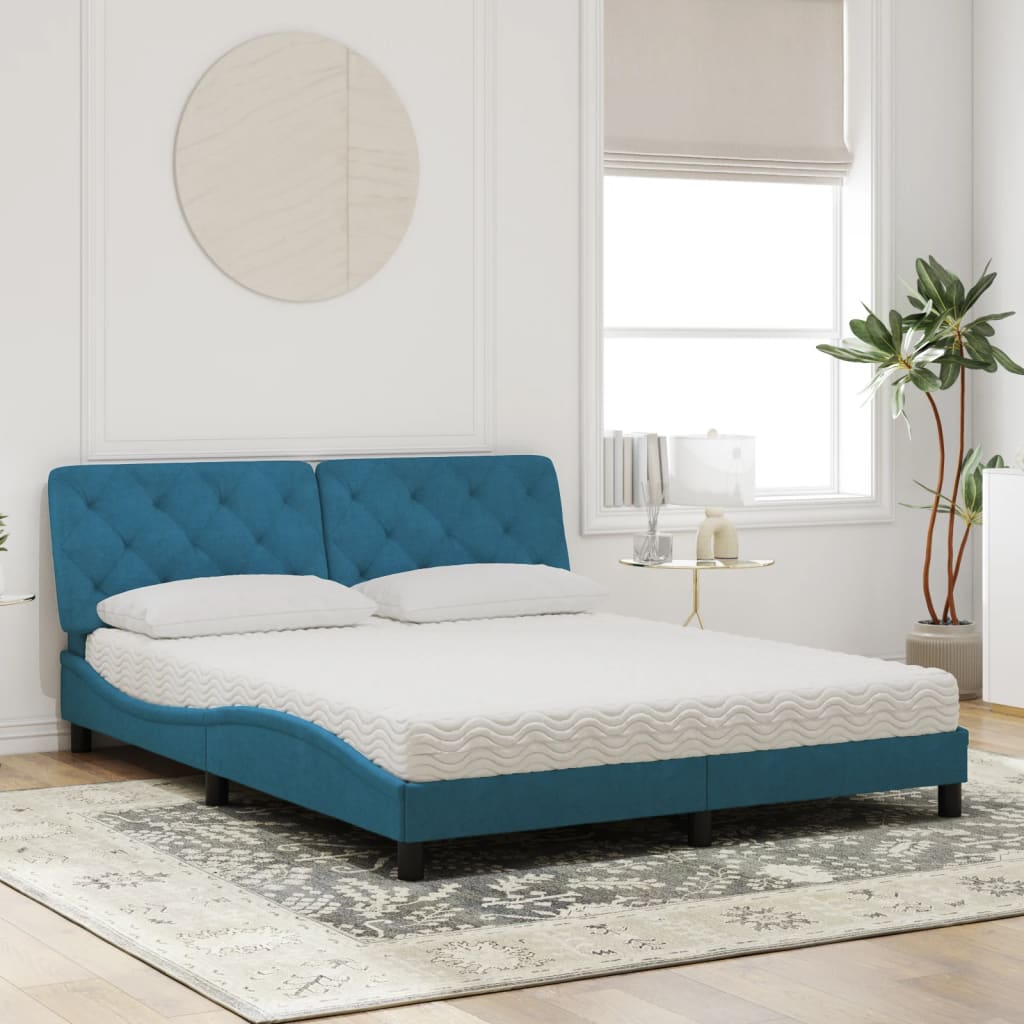 Bett mit Matratze Blau 160x200 cm Samt
