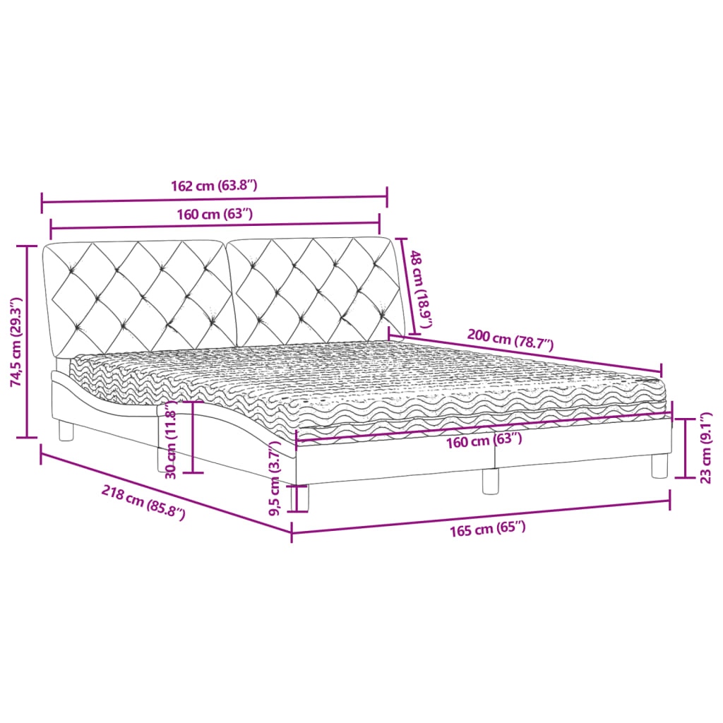 Bett mit Matratze Blau 160x200 cm Samt
