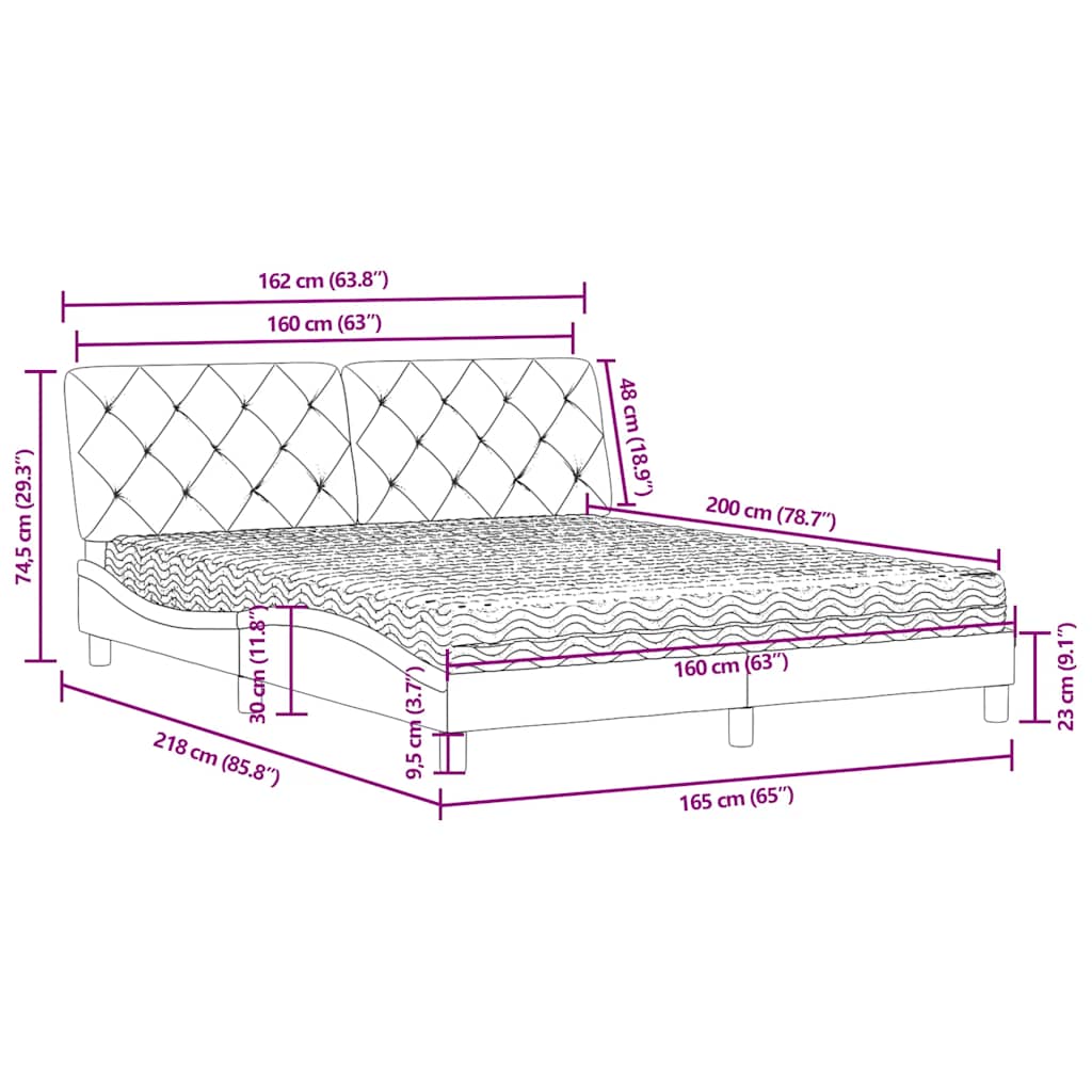 Bett mit Matratze Blau 160x200 cm Samt