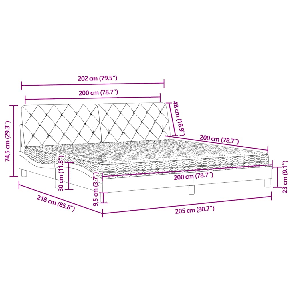 Bett mit Matratze Blau 200x200 cm Samt