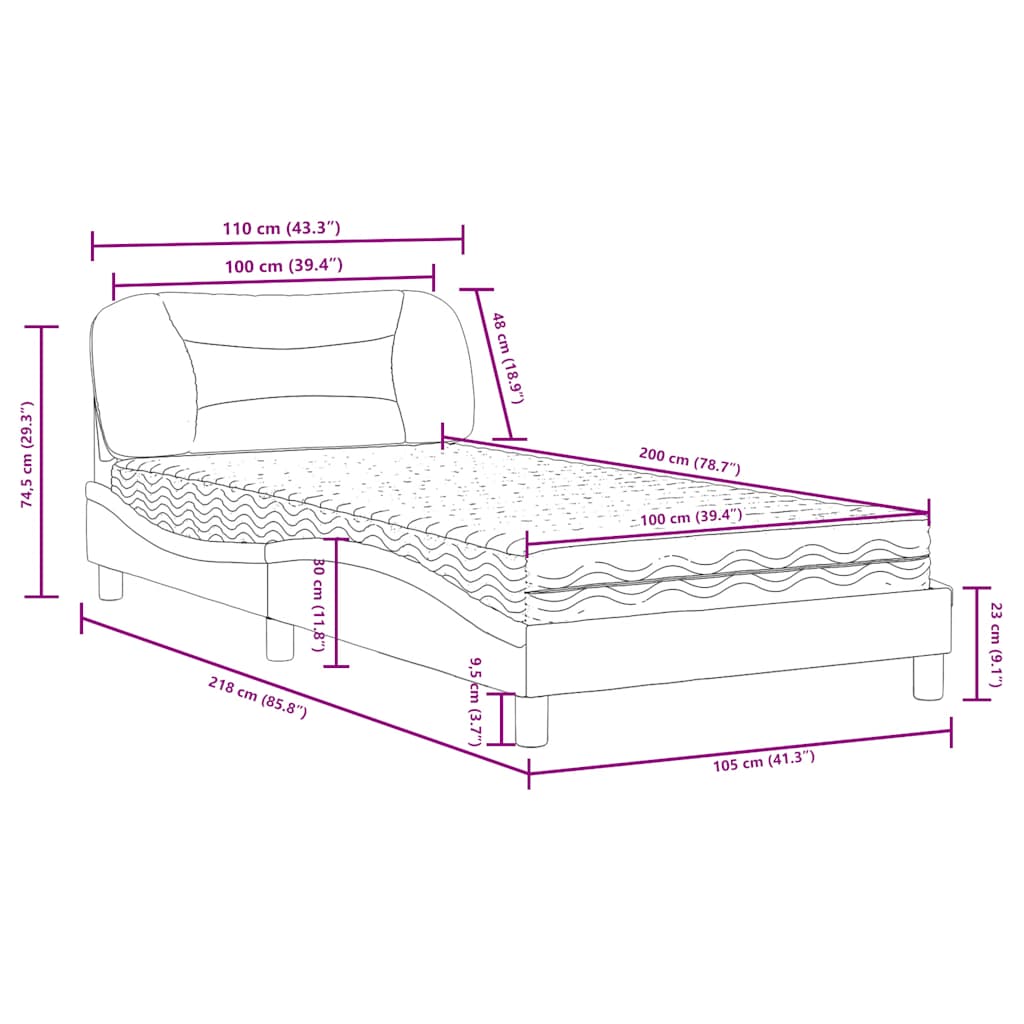 Bed with mattress black 100x200 cm artificial leather