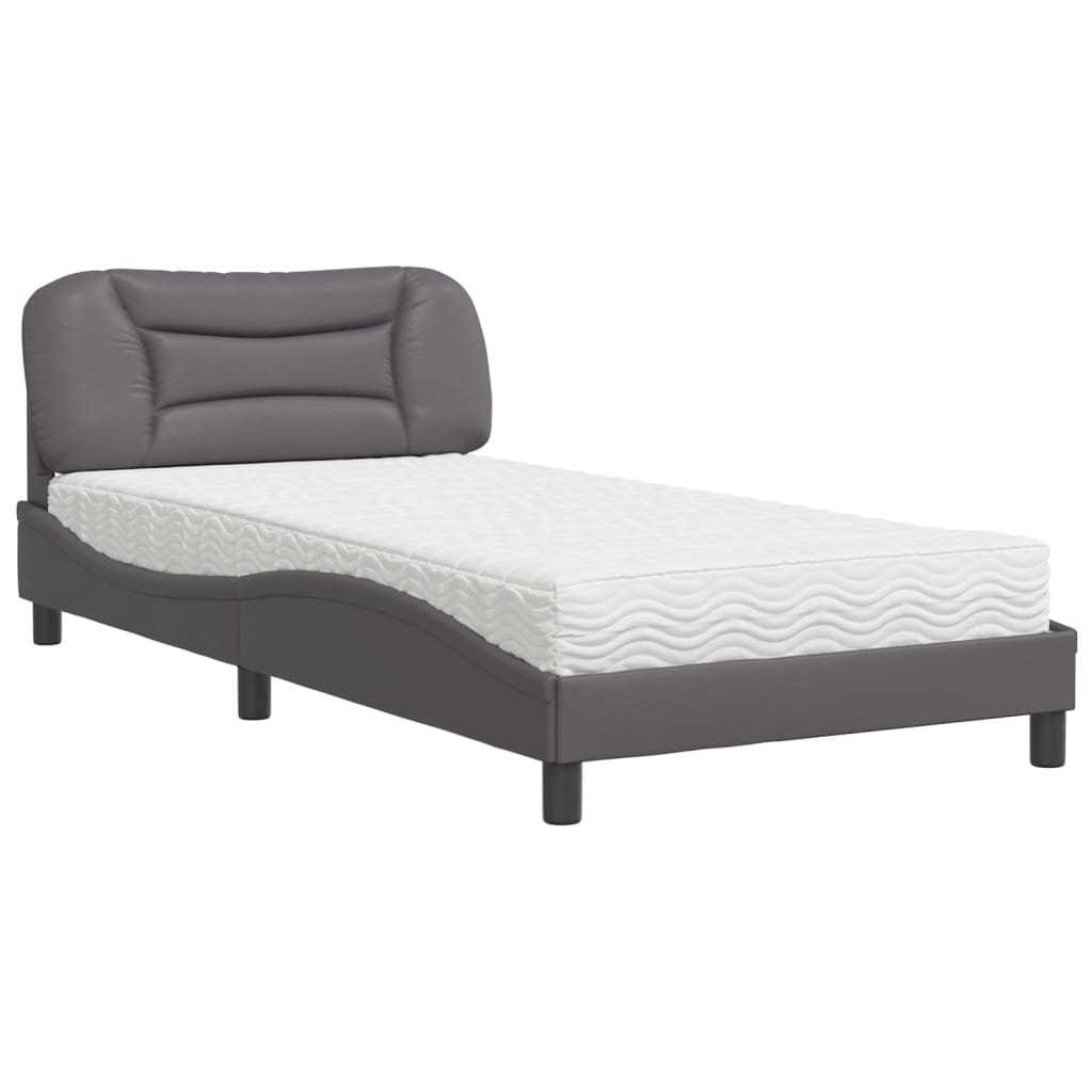 Bed with mattress grey 100x200 cm artificial leather