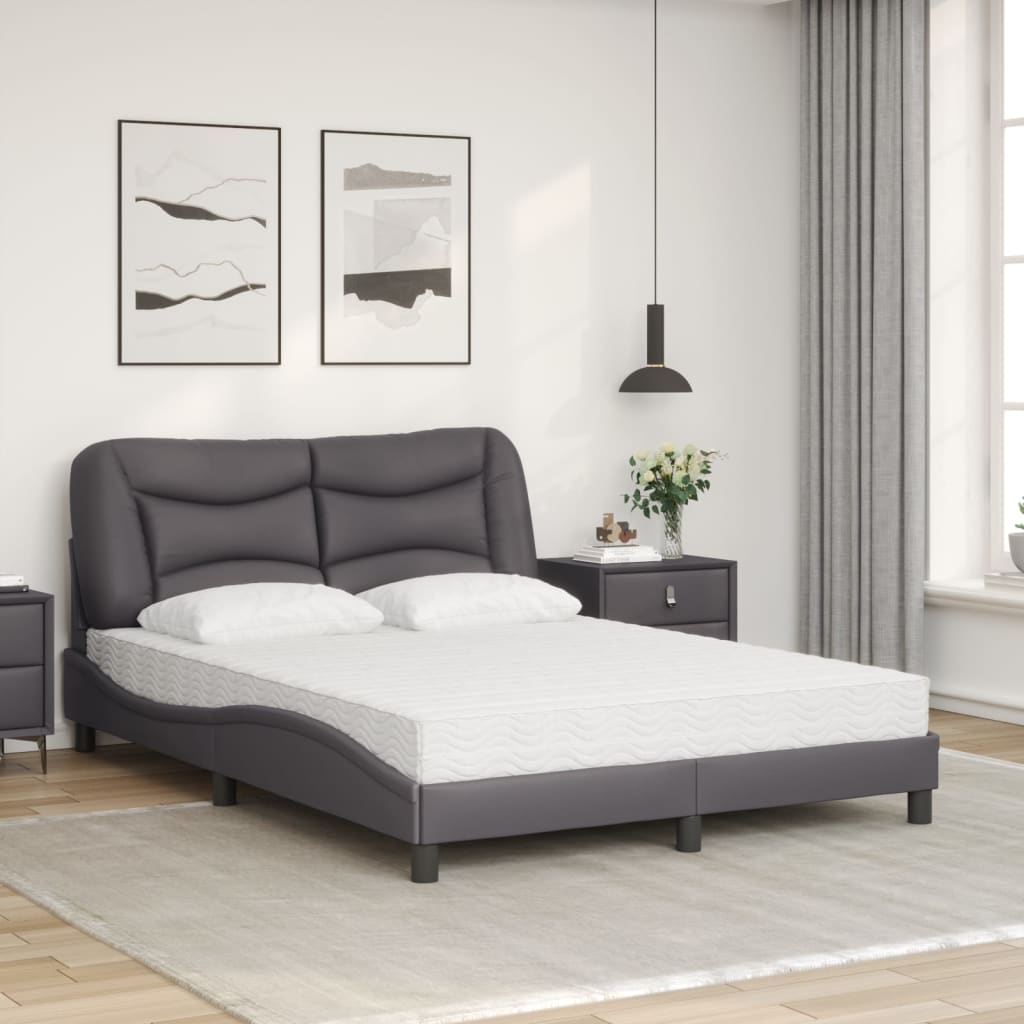 Bett mit Matratze "Hvar" Grau 140x190 cm Kunstleder