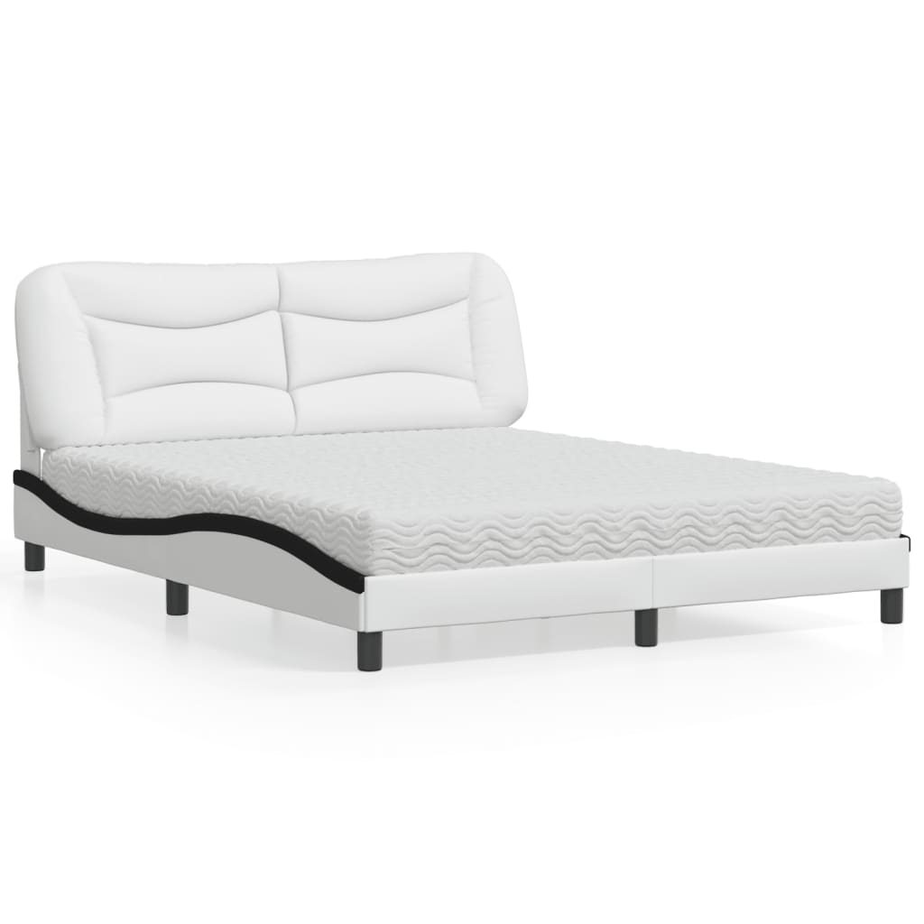 Bed with mattress white and black 160x200 cm artificial leather