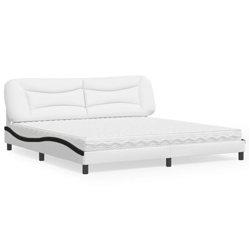 Bett mit Matratze "Hvar" Weiß und Schwarz 200x200 cm Kunstleder