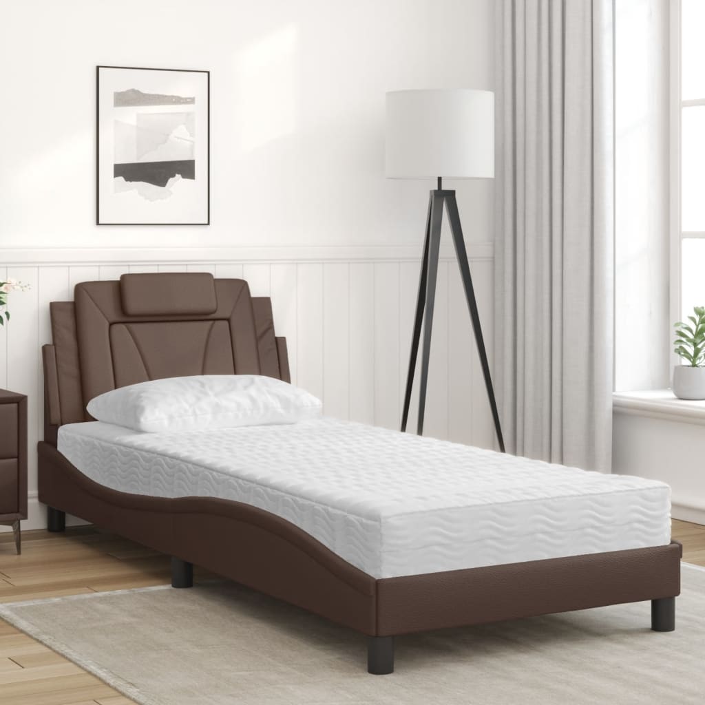 Bed with mattress brown 80x200 cm artificial leather