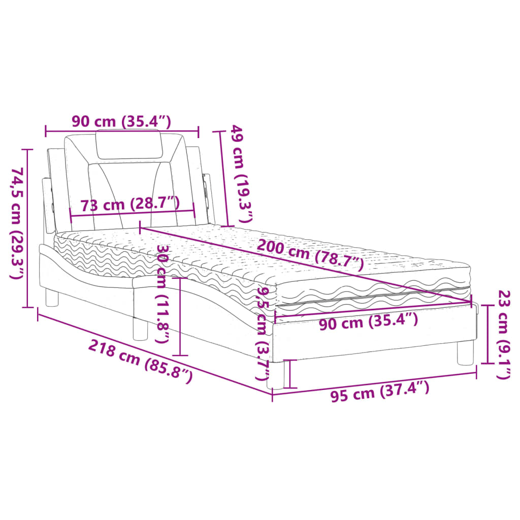 Bett "Viana" mit Matratze Weiß und Schwarz 90x200 cm Kunstleder