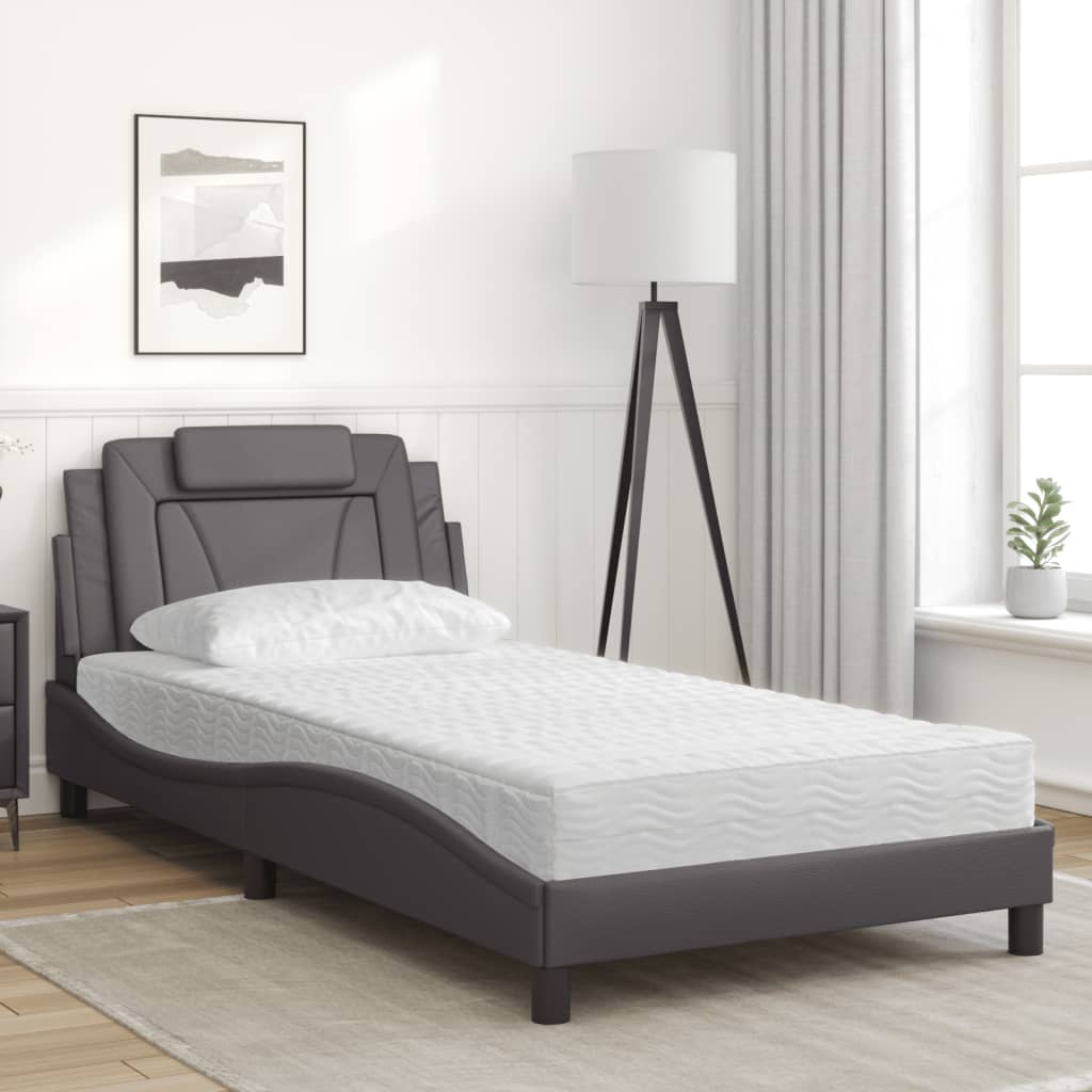 Bed with mattress grey 100x200 cm artificial leather