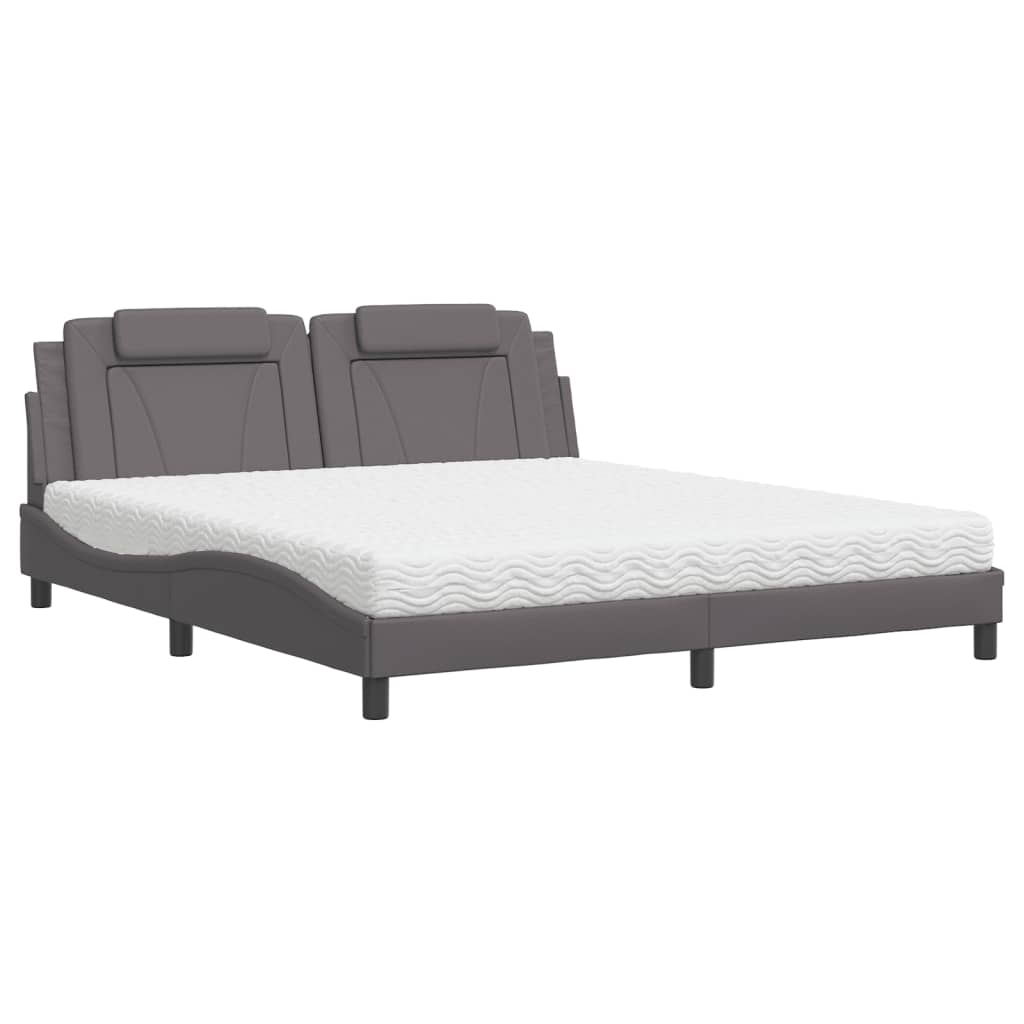 Lit « Viana » avec matelas gris 180x200 cm en similicuir