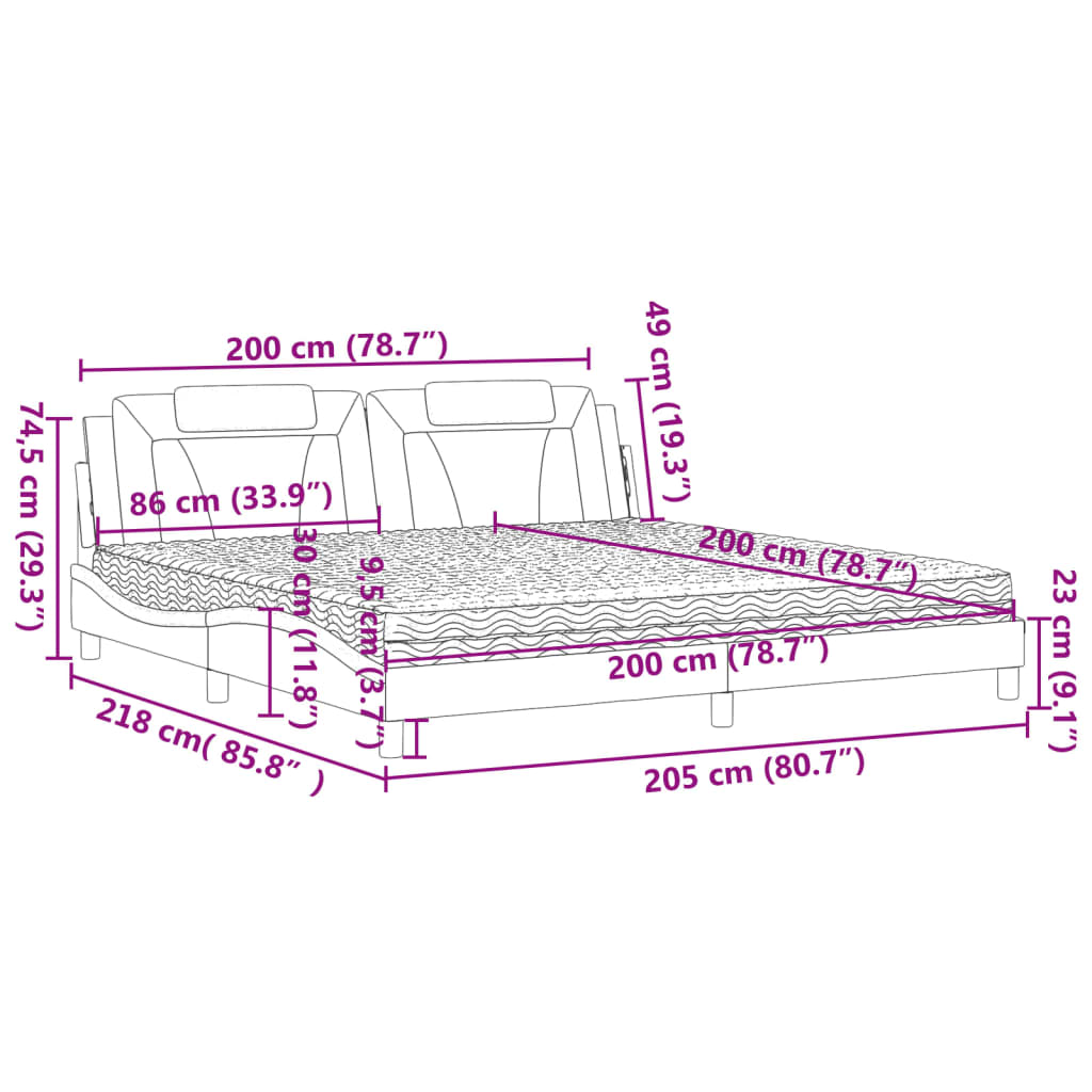 Bett "Viana" mit Matratze Schwarz 200x200 cm Kunstleder