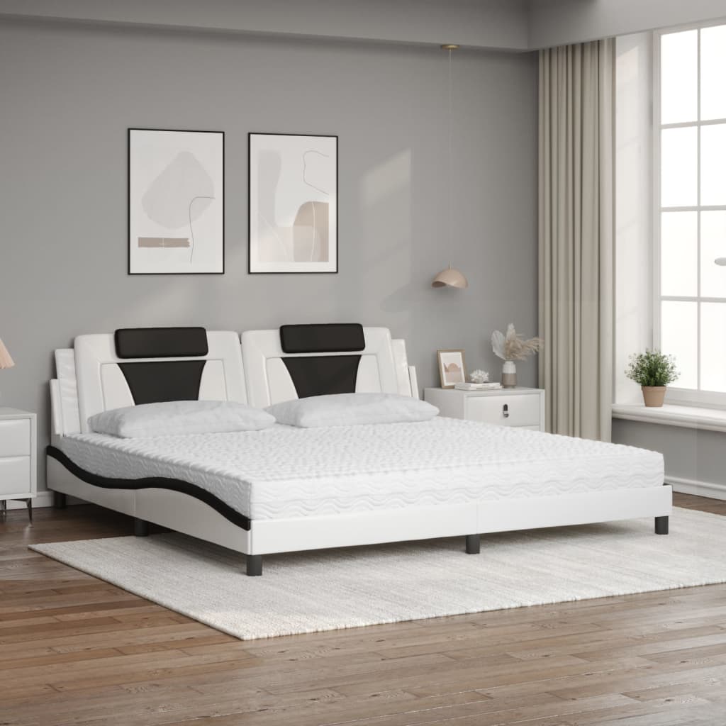 Bett "Viana" mit Matratze Weiß und Schwarz 200x200 cm Kunstleder