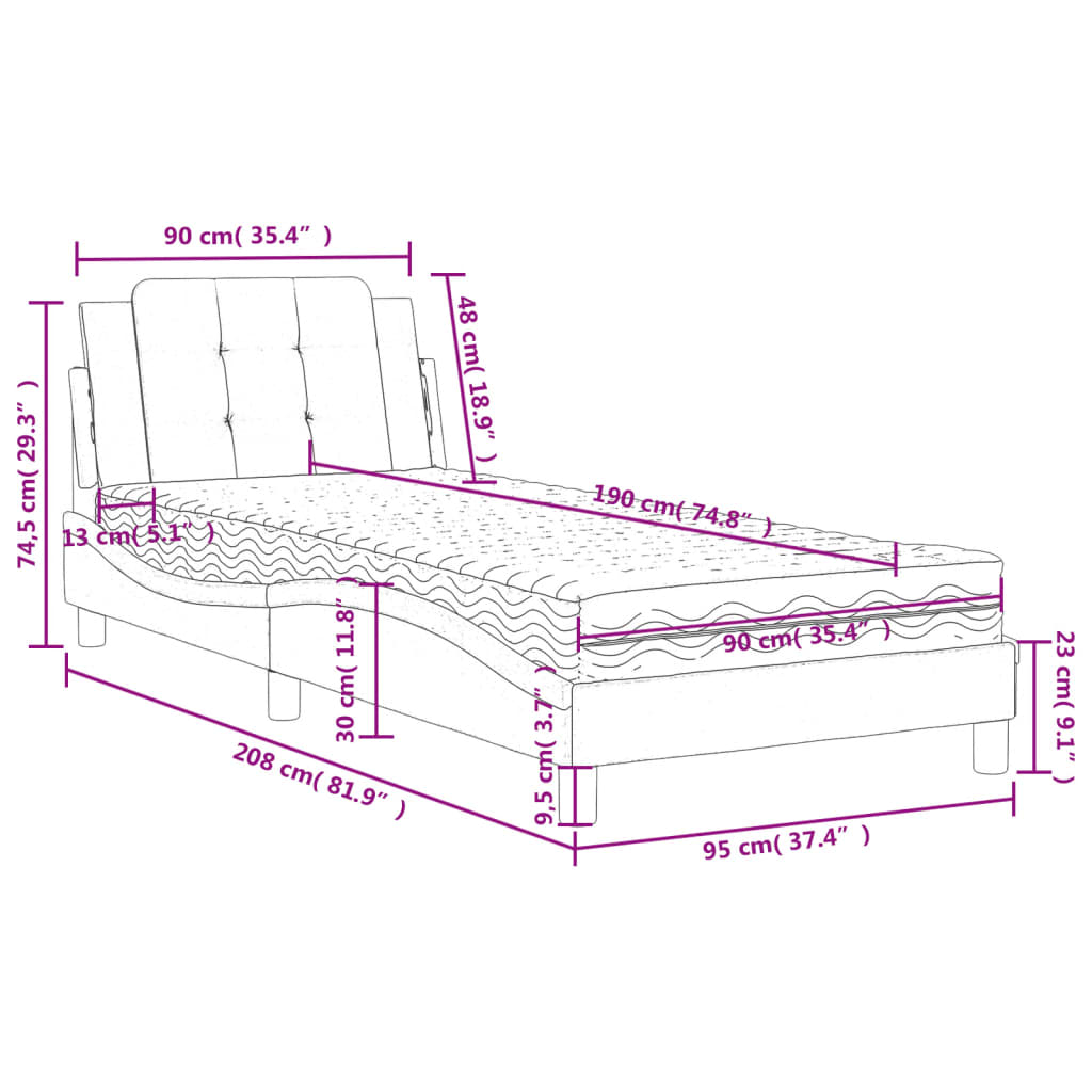 Bett mit Matratze Zadar Schwarz 90x190 cm Kunstleder
