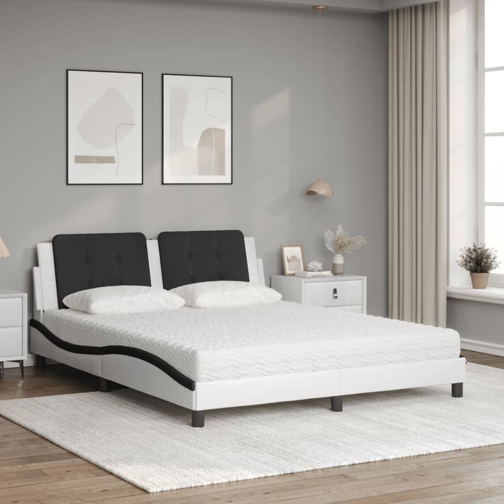 Bed with mattress white and black 160x200 cm artificial leather