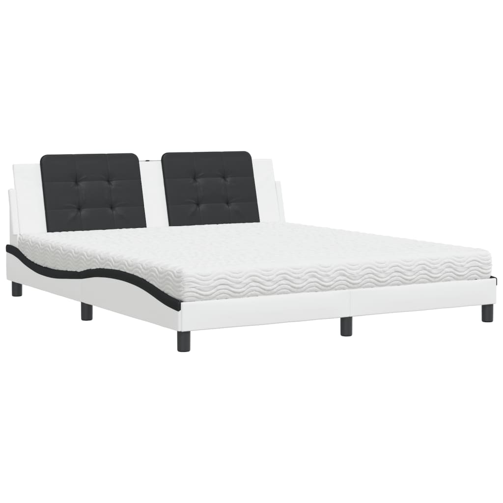 Bed with mattress white and black 180x200 cm artificial leather