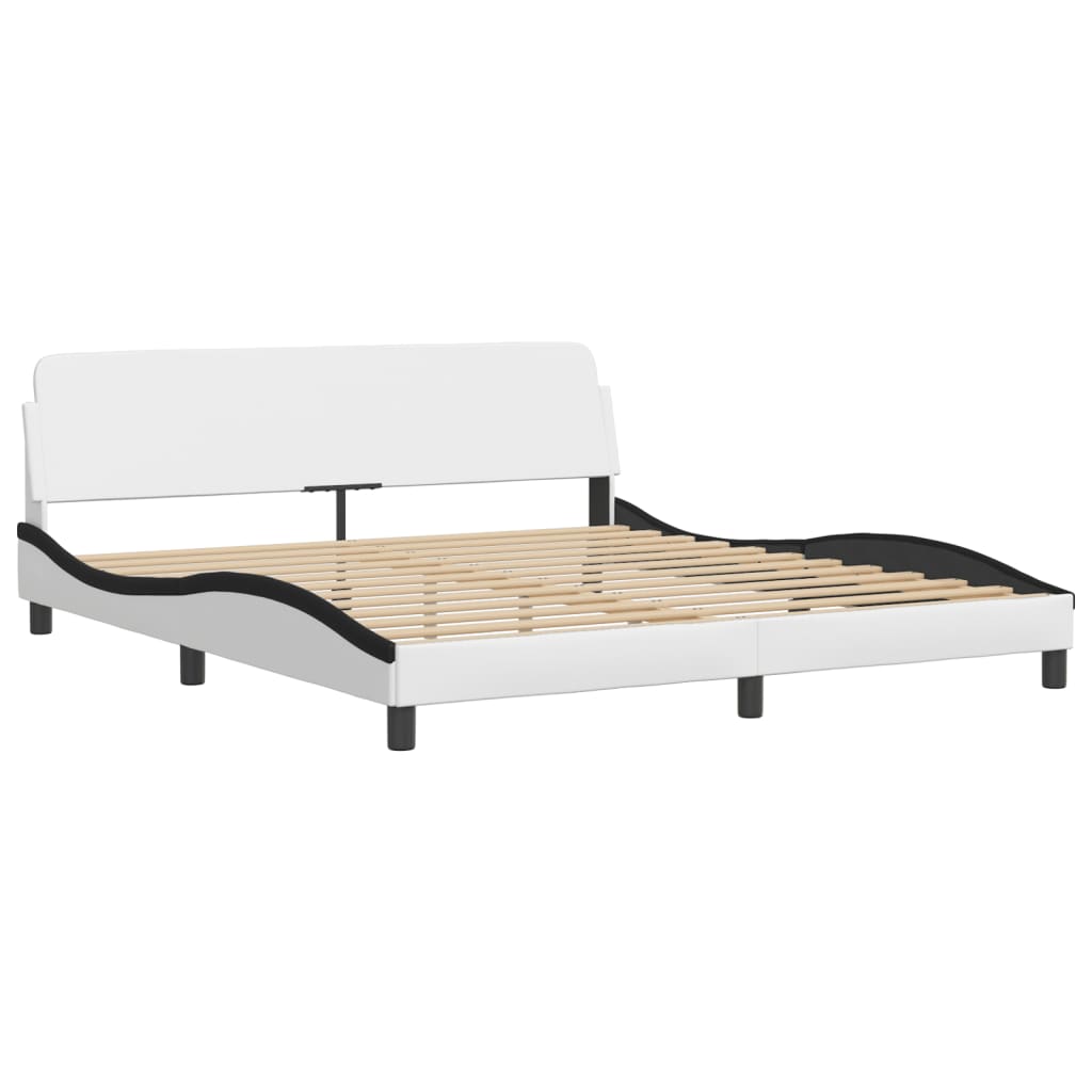 Bed with mattress white and black 180x200 cm artificial leather