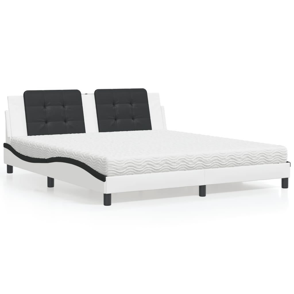 Bed with mattress white and black 180x200 cm artificial leather