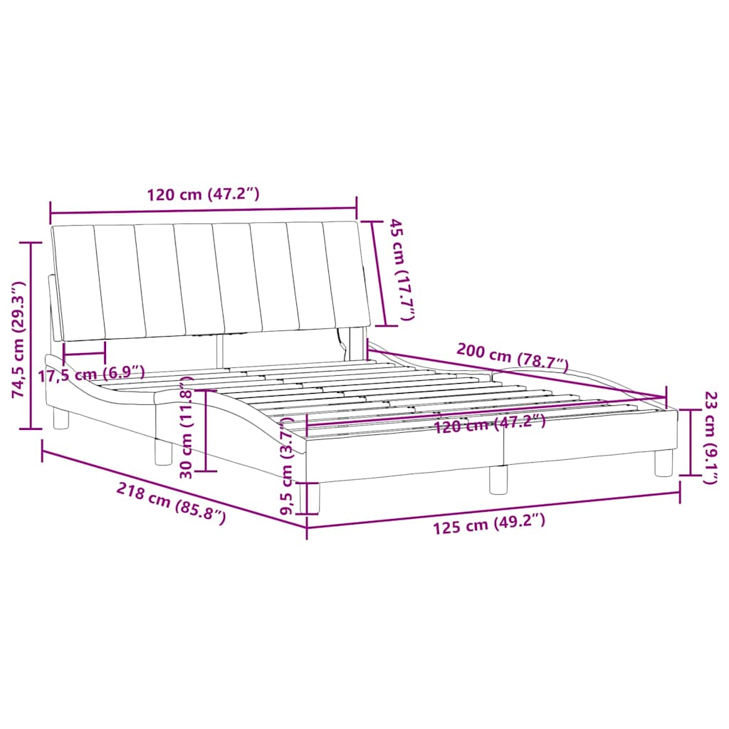 Bettgestell mit LED ohne Matratze "Hanko" Blau 120x200 cm Samt