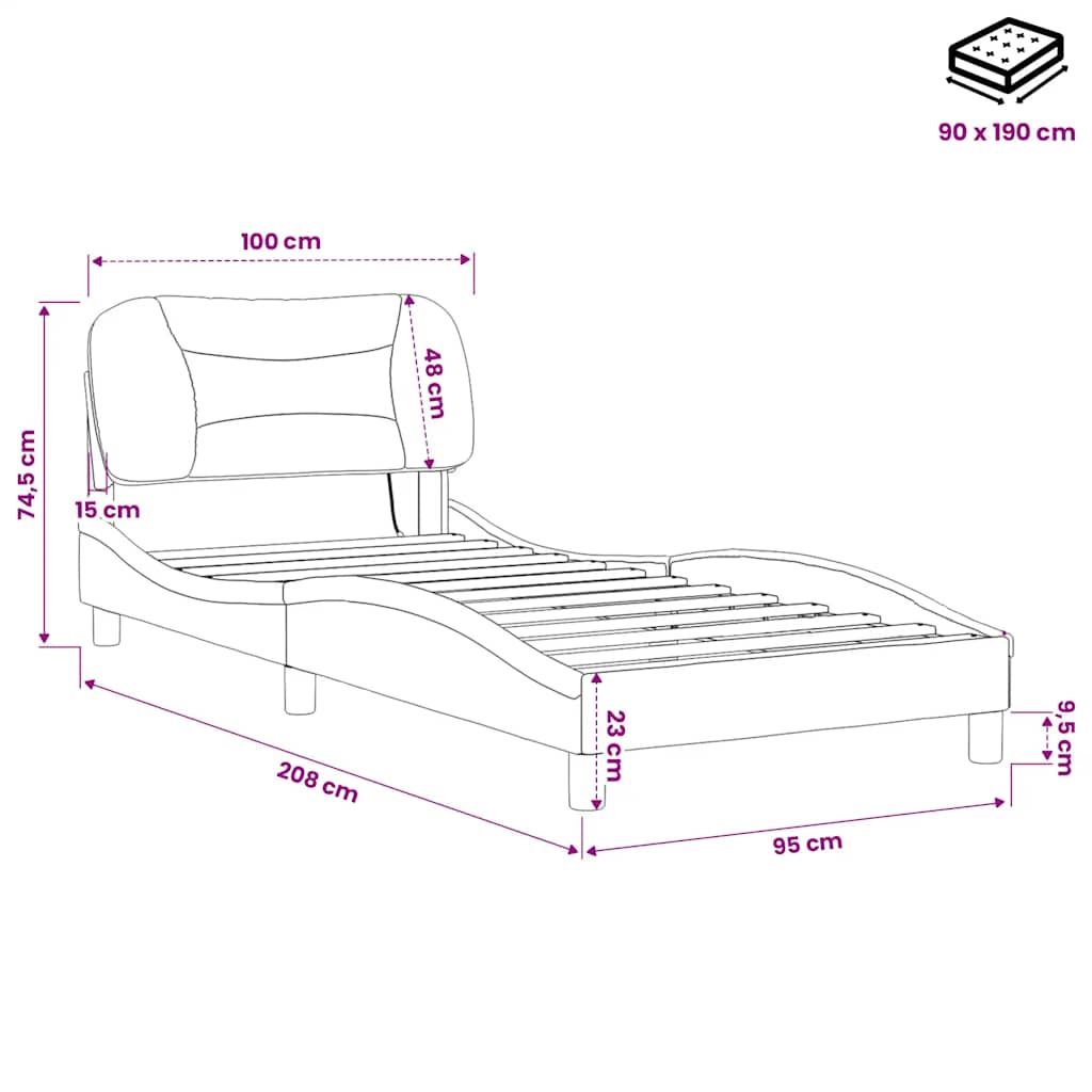 Bettgestell mit LED ohne Matratze "Hvar" Grau 90x190 cm