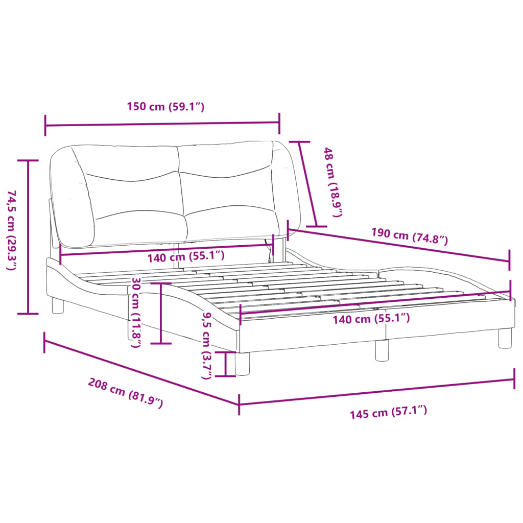 Bettgestell mit LED ohne Matratze "Hvar" Schwarz 140x190 cm