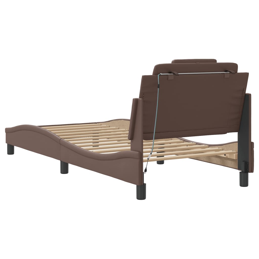 Bed frame with LED brown 80x200 cm artificial leather