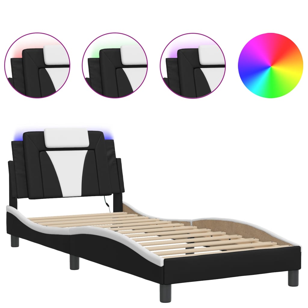 Bettgestell "Viana" mit LED ohne Matratze Schwarz und Weiß 90x200 cm