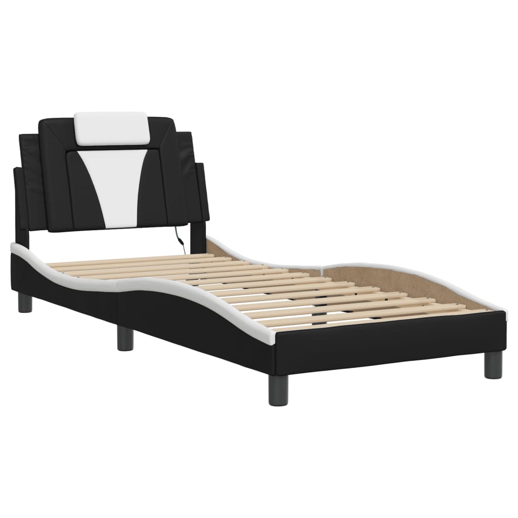 Bettgestell "Viana" mit LED ohne Matratze Schwarz und Weiß 90x200 cm