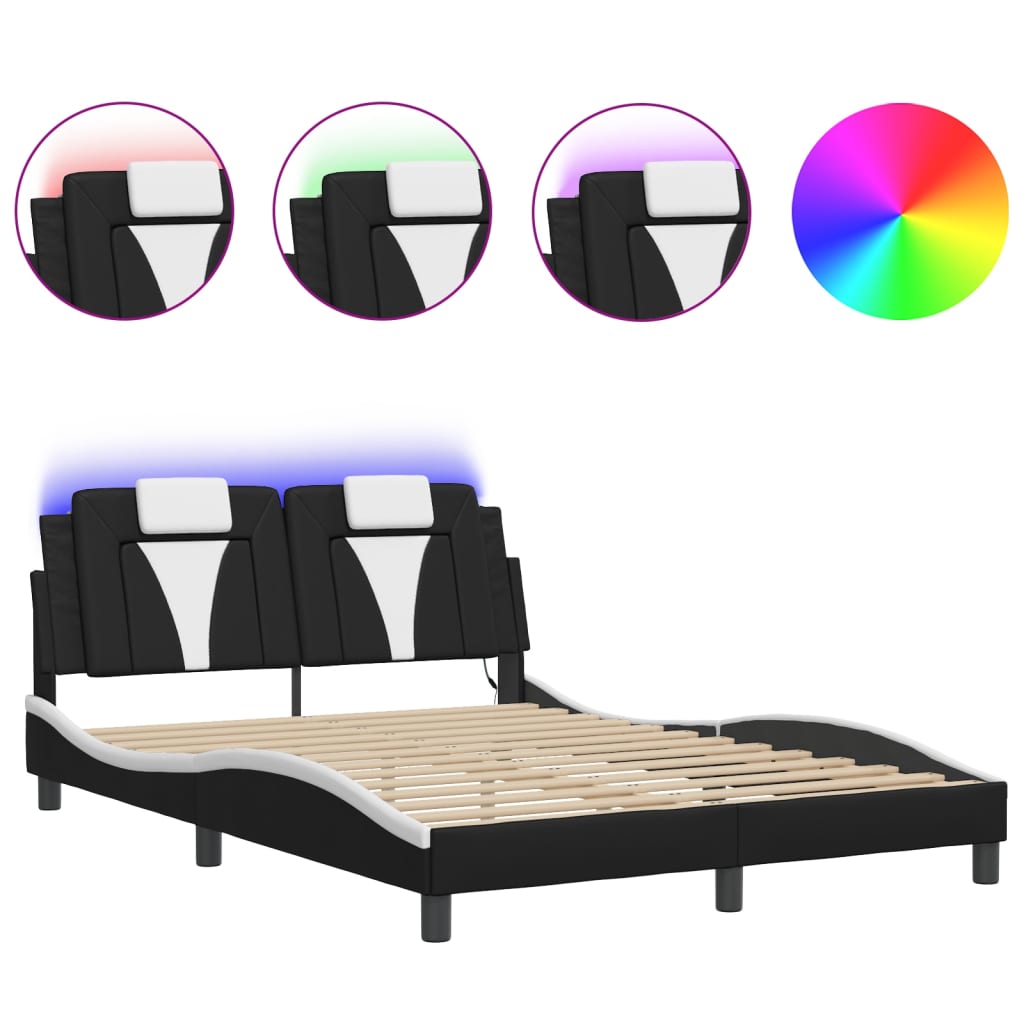 Bettgestell "Viana" mit LED ohne Matratze Schwarz und Weiß 140x190 cm