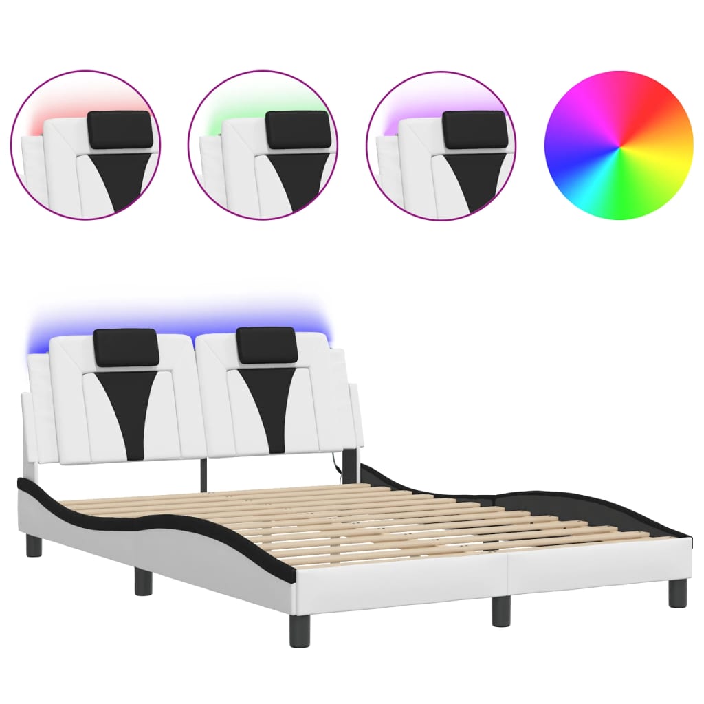 Bettgestell "Viana" mit LED ohne Matratze Weiß und Schwarz 140x190 cm