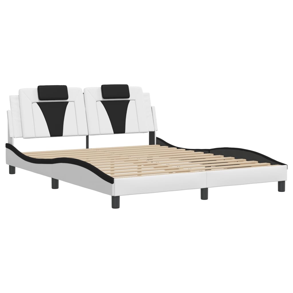 Bed frame with LED white and black 160x200 cm artificial leather