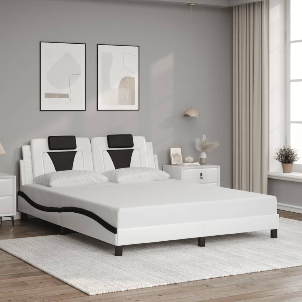 Bed frame with LED white and black 160x200 cm artificial leather