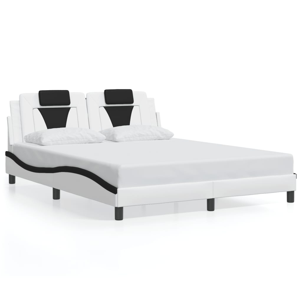 Bed frame with LED white and black 160x200 cm artificial leather