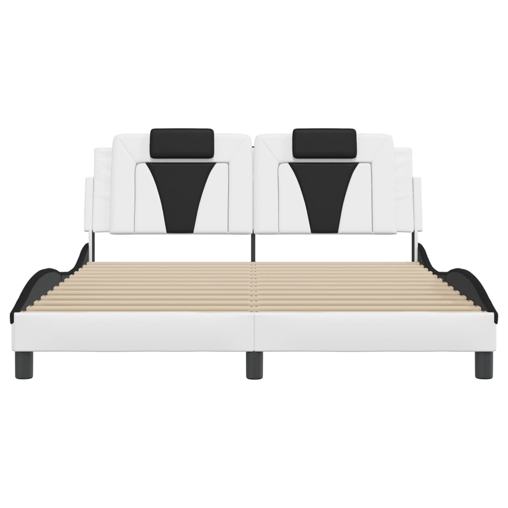Bed frame with LED white and black 160x200 cm artificial leather