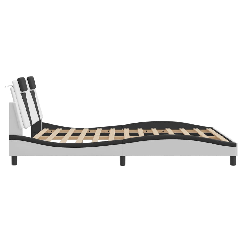 Bed frame with LED white and black 160x200 cm artificial leather