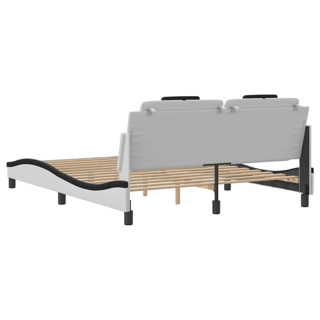 Bed frame with LED white and black 160x200 cm artificial leather
