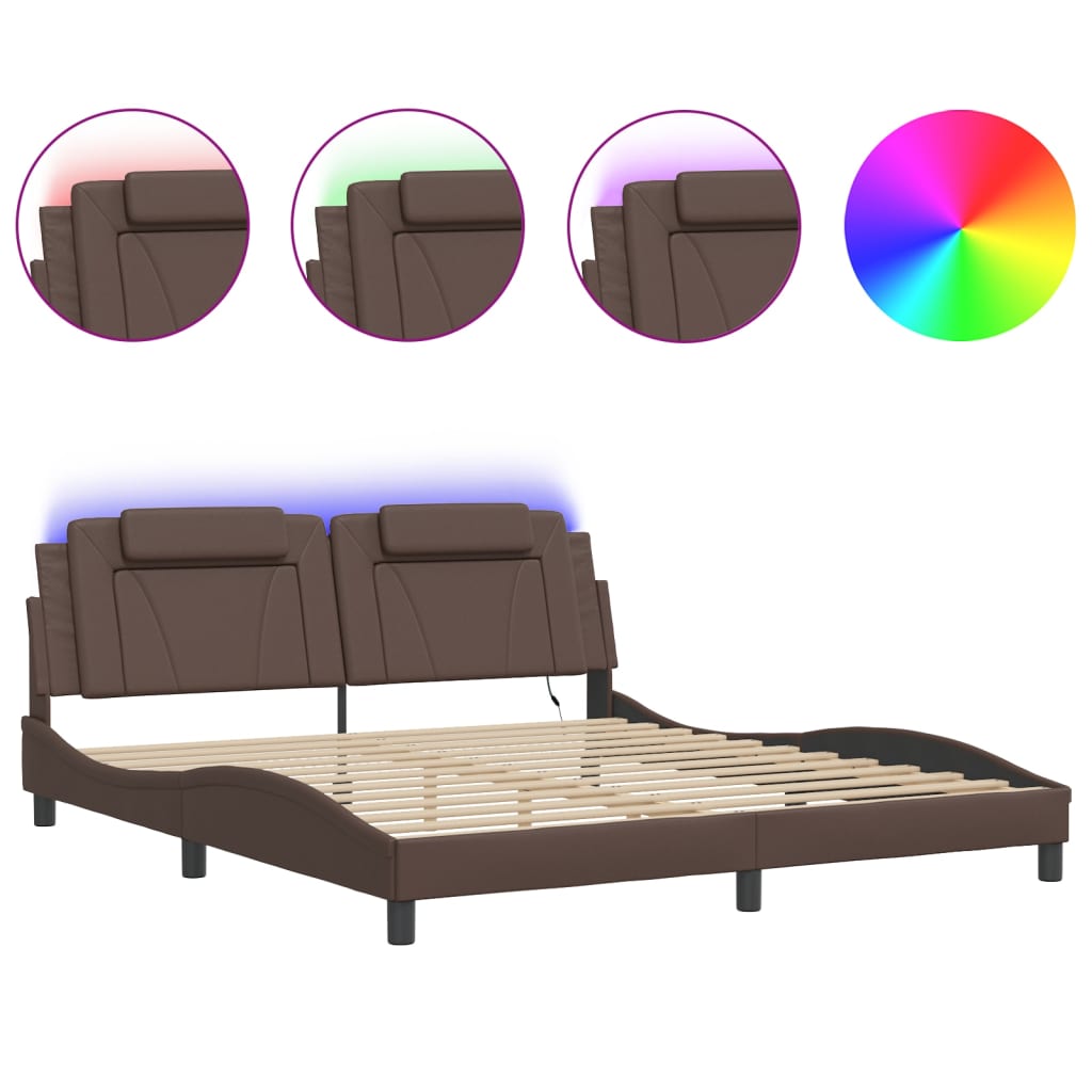 Bed frame with LED grey 180x200 cm artificial leather
