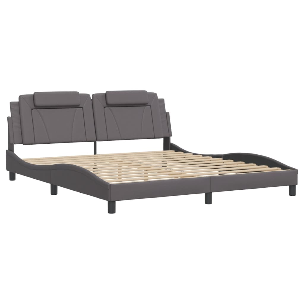 Bed frame with LED grey 180x200 cm artificial leather