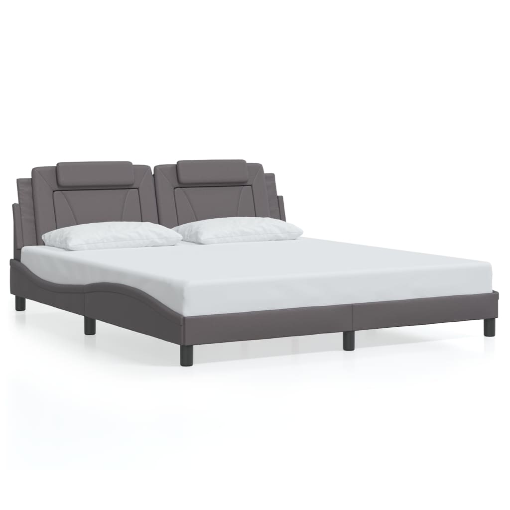 Bed frame with LED grey 180x200 cm artificial leather