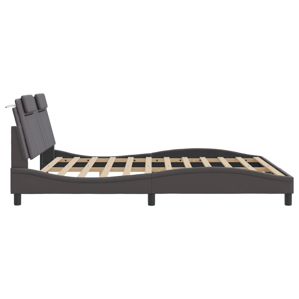 Bed frame with LED grey 180x200 cm artificial leather