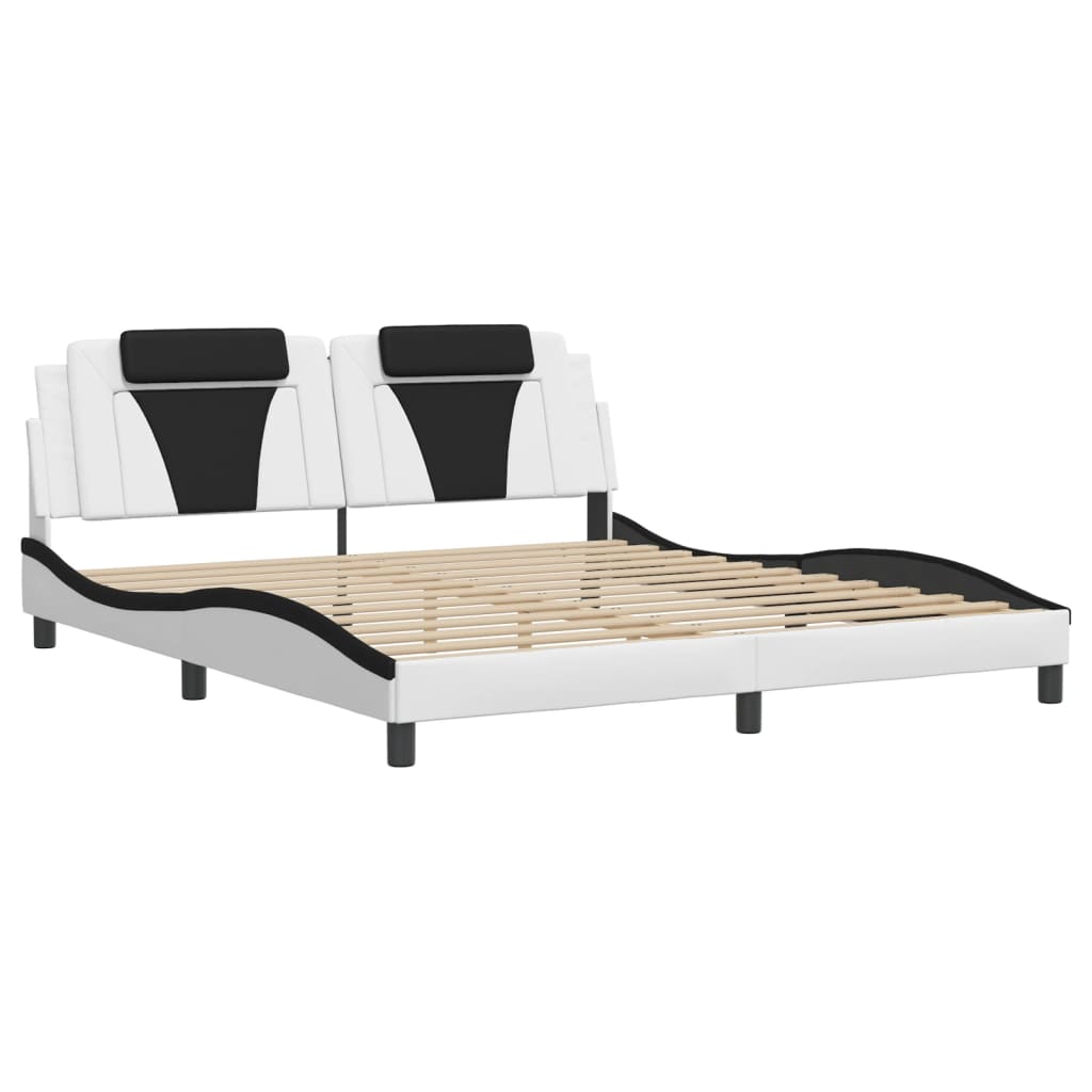 Bed frame with LED white and black 180x200 cm artificial leather