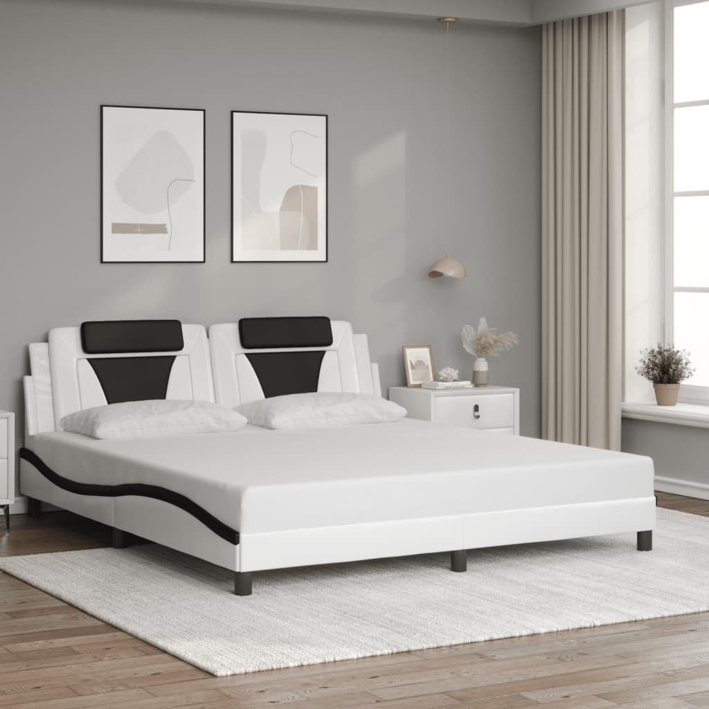 Bed frame with LED white and black 180x200 cm artificial leather