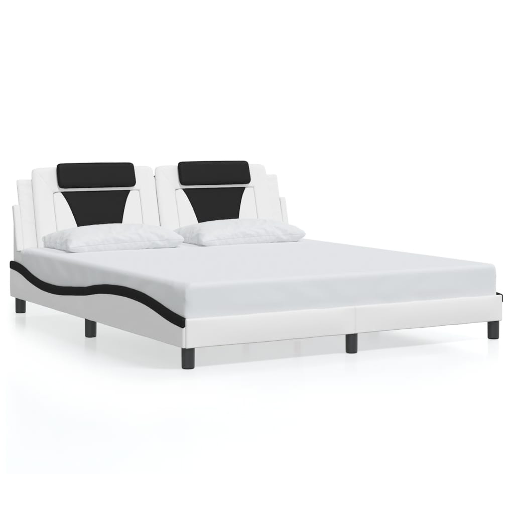 Bed frame with LED white and black 180x200 cm artificial leather