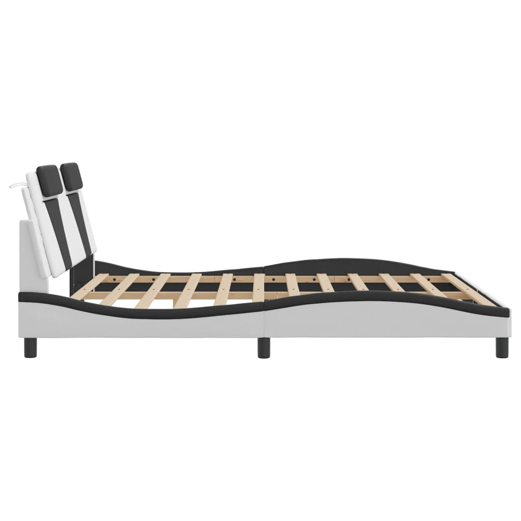 Bed frame with LED white and black 180x200 cm artificial leather